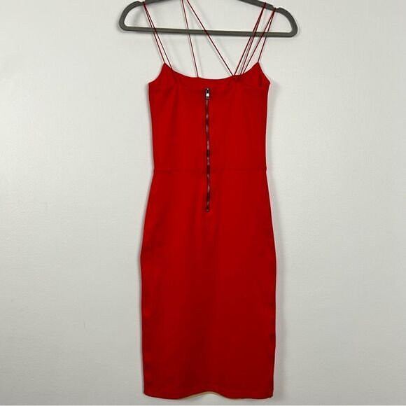 David Lerner Asymmetrical Strap stretch fitted red dress made in USA - Picture 5 of 11